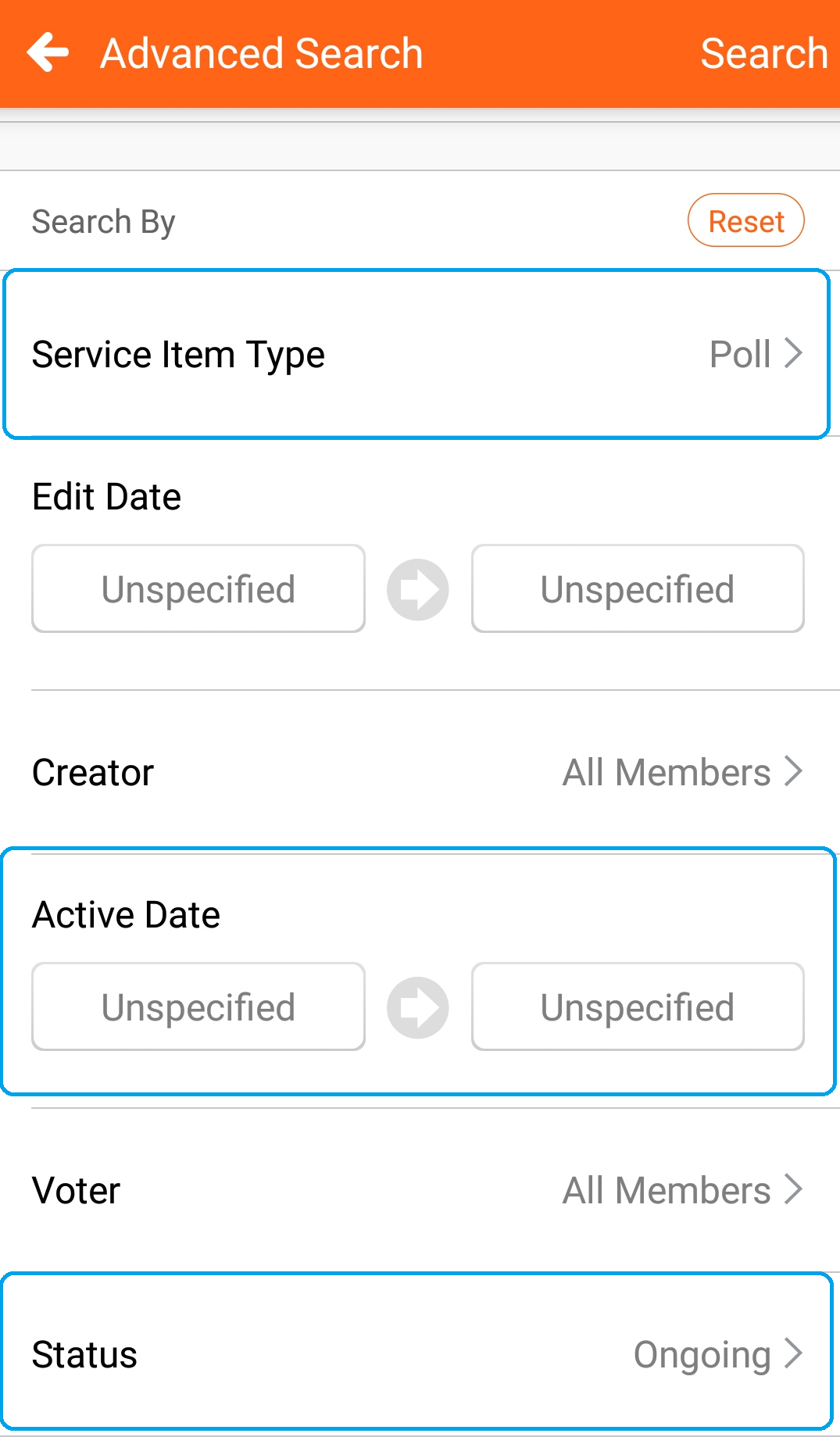 BuddyDo Poll Advanced Search with Status