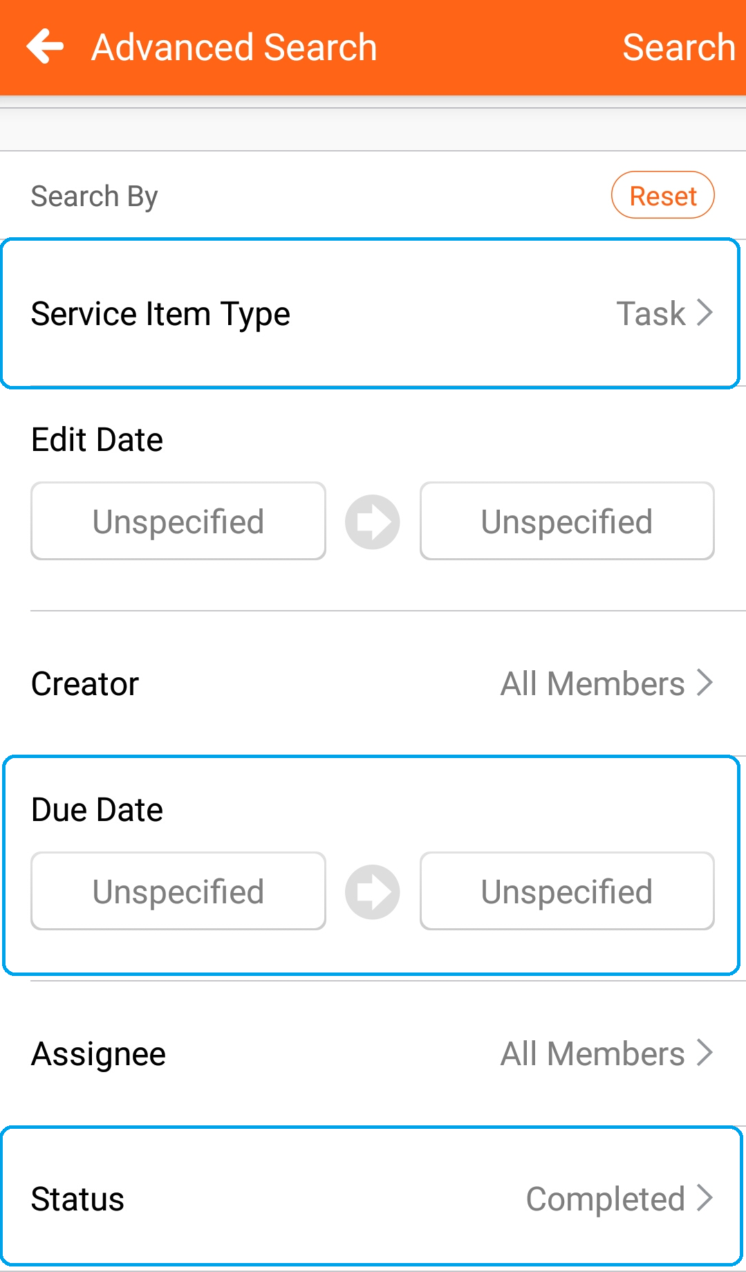 BuddyDo Task Advanced Search with Status