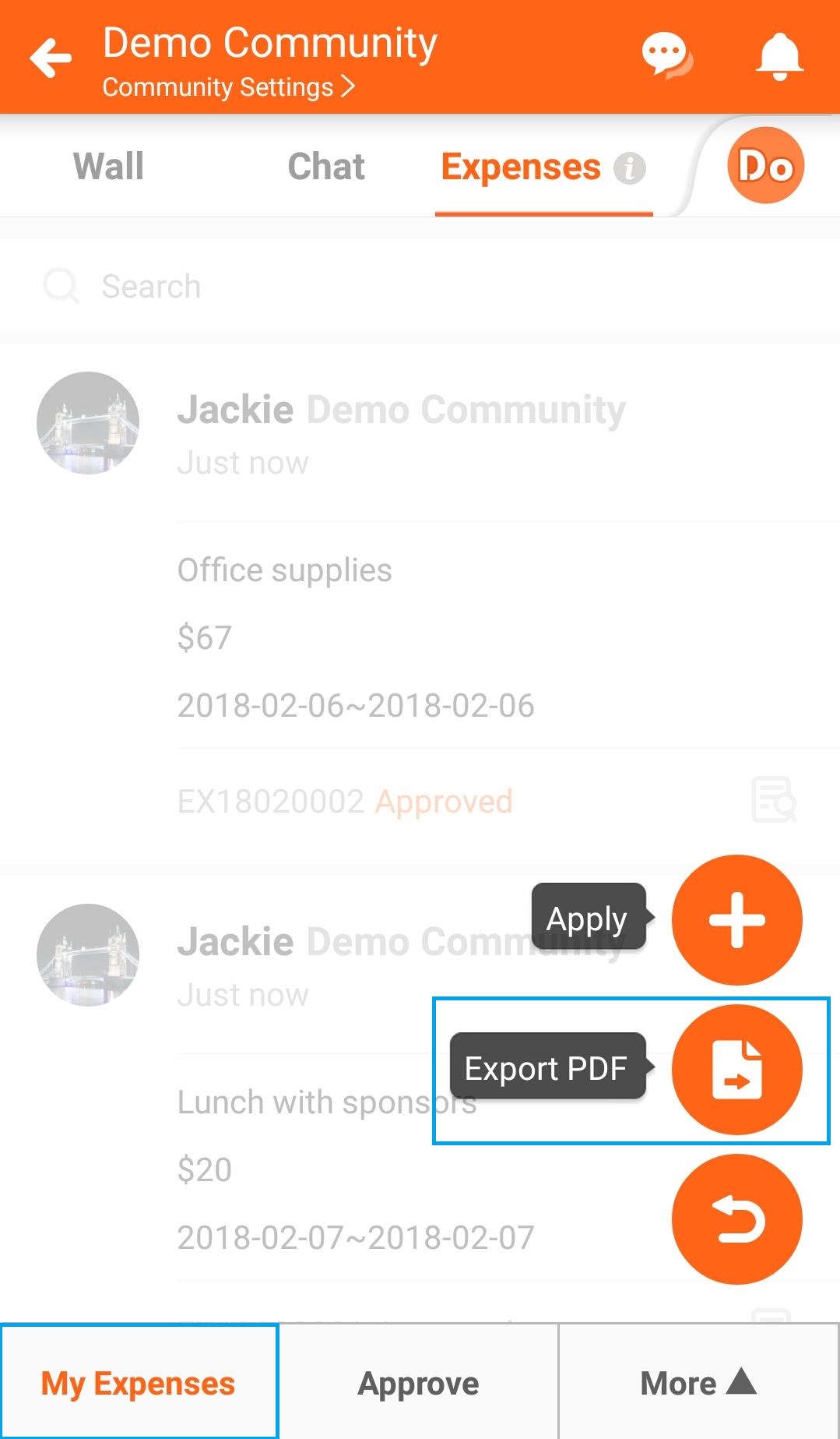 BuddyDo, My Expenses, Export